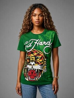 ED HARDY TIGER Graphic Tee FITS WOMENS MEDIUM - LARGE